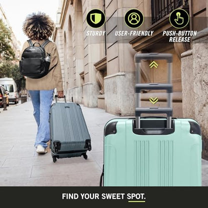 Kenneth Cole REACTION Out of Bounds Lightweight Hardshell 4-Wheel Spinner Luggage, Mint Blue, 20-Inch Carry On - color: Mint Blue, size: 20-Inch Carry On