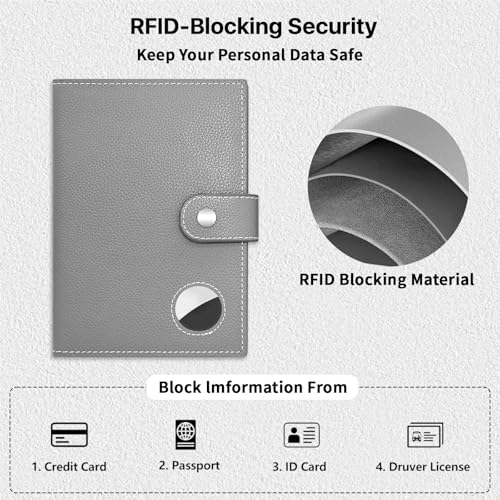 Genuine Leather Slim Passport Holder with RFID & Tracker Slot (Gray) - color: Gray
