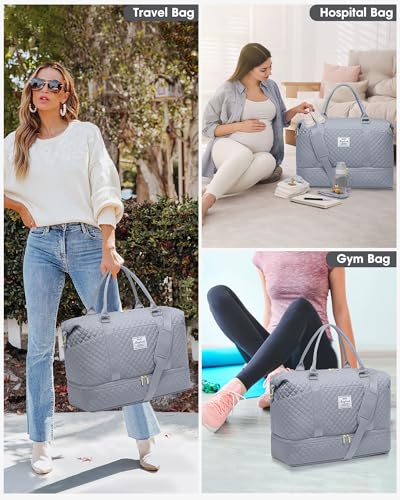 Travel Weekender Duffle Bag for Women: Overnight Bags with Shoe Compartment - color: 8-Grey, size: Large