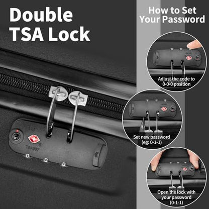 Karl home Luggage Set 3 Piece Hardshell Suitcases with TSA Lock, Black - color: Black, size: 3 Piece Set (20/24/28 Inch)