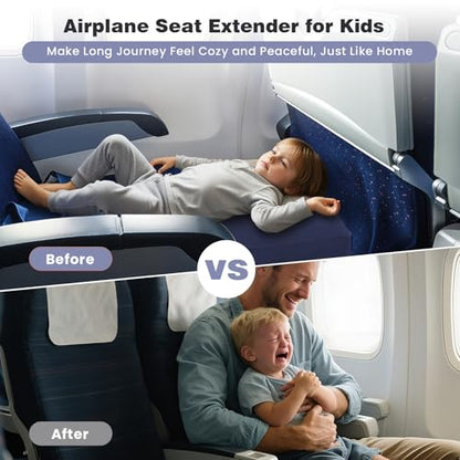 Inflatable Foot Rest Pillow for Airplane, 3 Height, Blue, 2-Pack | Adjustable Leg Rest Pillow for Air Travel, for Economy Class, Car, Office and Homes, with Earplugs and Eye Masks - size: 2 Pack