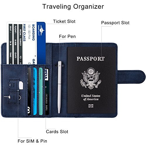 WALNEW Passport Holder for Travel, RFID Passport Wallet, Travel Essentials - color: Navy Blue