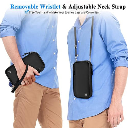 RFID Blocking Family Passport Holder For Travel, Neck Wallet - color: Black