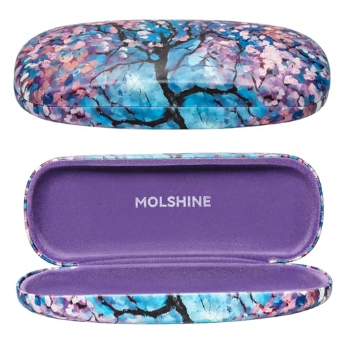molshine Hard Shell PU Leather Glasses Case,Travel Portable Eyeglass Case for Men Women Girl Travel Study Work - color: Cherry Blossoms