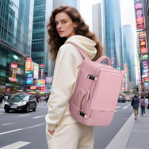 Hanples Travel Backpack for Women, 17 Inch Waterproof Laptop Backpack - color: Pink