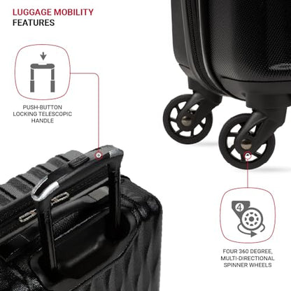 SwissGear 8018 Expandable Luggage Set, 3-Piece Hardside Luggage Set with Spinner Wheels - color: Black, size: 3-Piece Set (20/24/27)