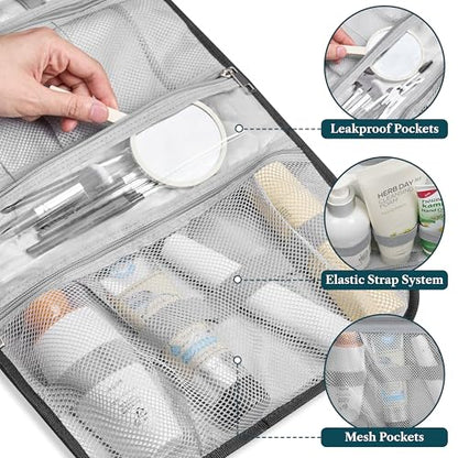 PAVILIA Hanging Toiletry Bag for Women Men Foldable Travel Organizer, Black - color: Black