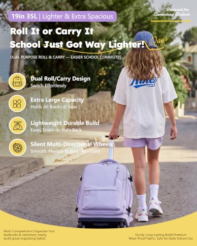 NEW TILAMI 19 Inch Rolling Backpack 4 Spinner Wheels for School, Purple - color: Purple