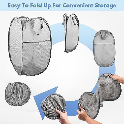 2 Pack Pop Up Laundry Hampers, 70 L Collapsible Foldable Mesh Basket, Gray - color: 2 PCS Gray