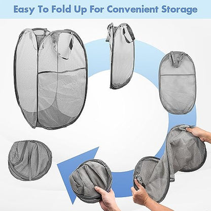 2 Pack Pop Up Laundry Hampers, 70 L Collapsible Foldable Mesh Basket, Gray - color: 2 PCS Gray