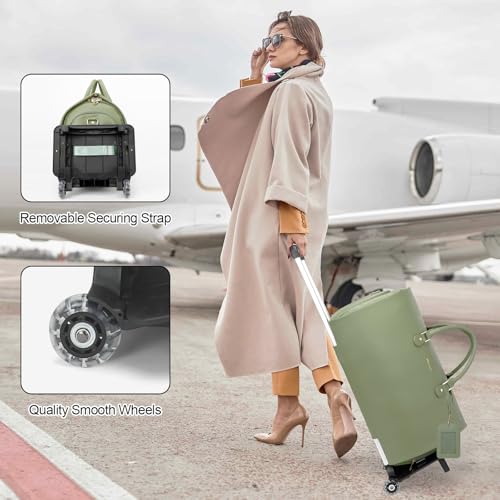 Modoker Convertible PU Leather Rolling Garment Duffle Bag for Women, Green - color: Rolling Green