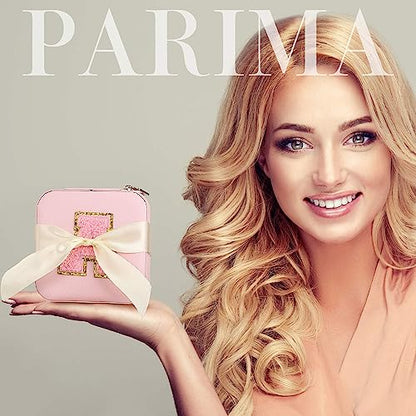 Parima Initial Jewelry Box for Women Girls, Pink Jewelry Travel Case | Chenille Letter Patches Jewelry Box | Multifunctional Personalized Travel Jewelry Case | Birthday Gifts - Letter D, Pink - color: “Pink, size: D