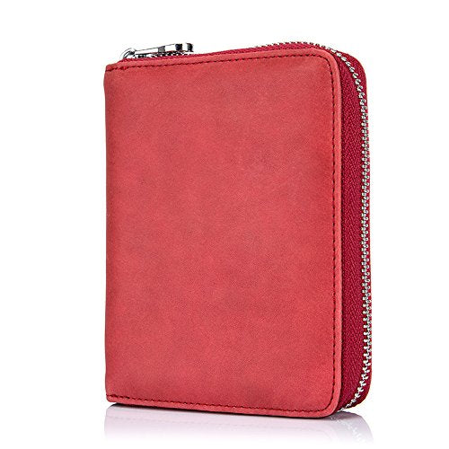 boshiho RFID Blocking 24 Slot Credit Card Holder Wallet Real Leather Multi Card Organizer Wallet with Zipper - color: red