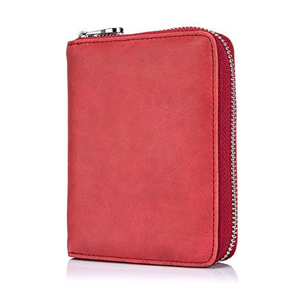 boshiho RFID Blocking 24 Slot Credit Card Holder Wallet Real Leather Multi Card Organizer Wallet with Zipper - color: red