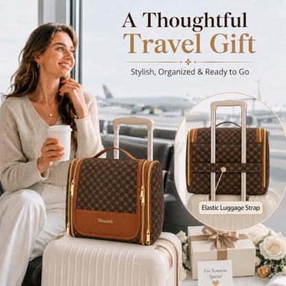 Women Travel Toiletry Bag Large Hanging Toiletry Bag with Mirror - color: Brown