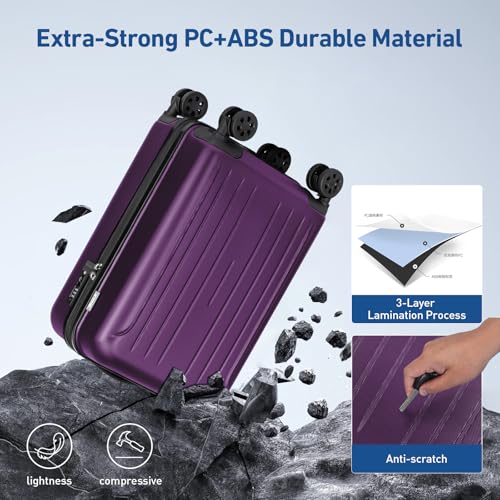 KYME Carry on luggage 22x14x9 Airline Approved Suitcase,20",Dark Purple - color: Dark Purple, size: 20" Carry On