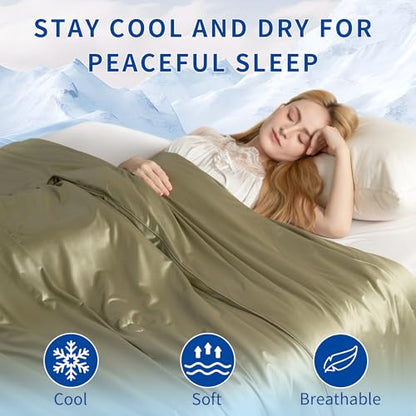 BOV Menopause Cooling Blanket 92"x80" – Double Sided Ice Touch Blanket for Hot Sleepers, Night Sweats & Hot Flashes, Stay Cool Throw Blanket for Bedroom, Camping & Gifts - color: Green