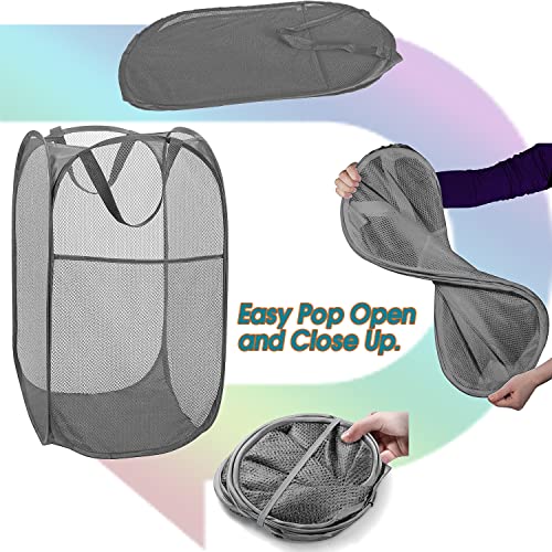 BATTOO Deluxe Strong Mesh Pop up Laundry Hamper Basket with Side Pocket for Laundry Room, Bathroom, Kids Room, College Dorm or Travel 2 x Grey - color: Grey+Grey