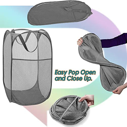 BATTOO Deluxe Strong Mesh Pop up Laundry Hamper Basket with Side Pocket for Laundry Room, Bathroom, Kids Room, College Dorm or Travel 2 x Grey - color: Grey+Grey