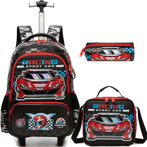 Meetbelify Kids Rolling Backpack with Wheels for Elementary Preschool Students Boys Travel Luggage Carry on Backpack for Boys Ages 6-8 - color: 02 Car