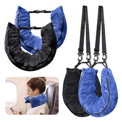 2Pack Stuffable Travel Pillow for Extra Luggage, Velvet Travel Neck Pillow with Adjustable Neck Size, Fits About 6 T-Shirts Travel Essentials Multifunctional Sleeping Rest Cushion(Blue)