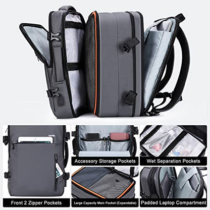 HOMIEE 40L Expandable Carry on Backpack Fit 15.6 Inch Laptop for Travel - color: Grey