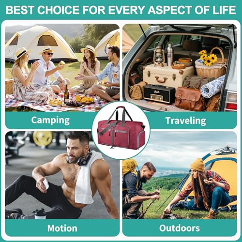 Dimayar 40L Foldable Duffle Bag, Travel & Weekender, Overnight, Gym - color: Red, size: 40L