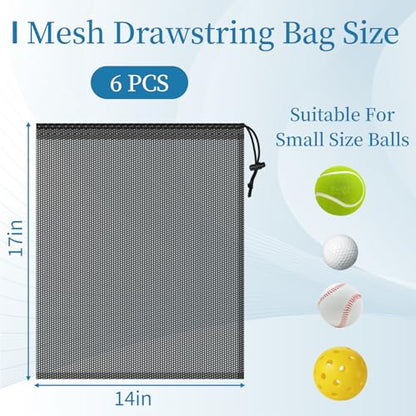 6 Pack Mesh Drawstring Bags with Lock, 14x17 for Gym, Beach, Laundry - color: Black