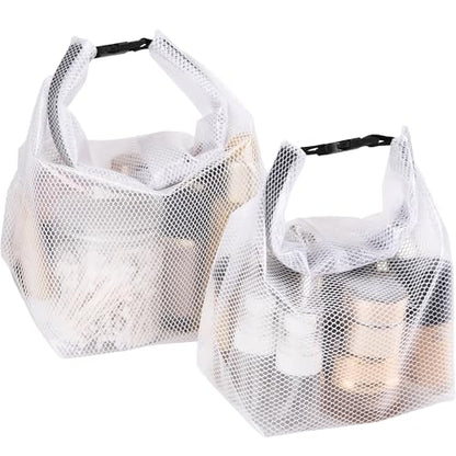 Sea Team Water Resistant Textured Mesh Travel Toiletry Bags, White, 2-Pack - color: White