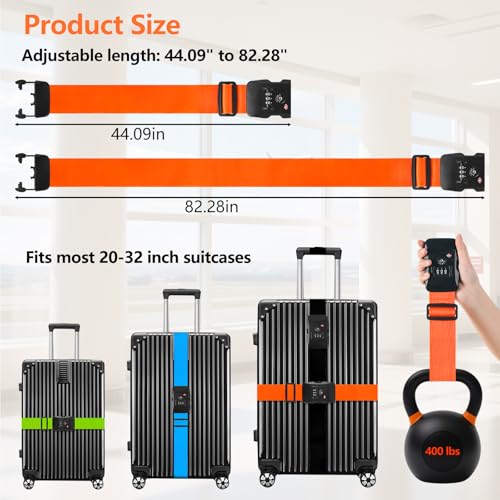 BILIONE Luggage Straps for Suitcases TSA Approved, Travel Belt with Lock - color: Green, size: 1 PACK