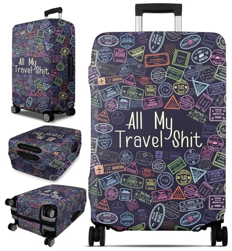 Slohif Luggage Cover for Suitcase Tsa Approved Protector - Blue Travel Stamp Luggage Sleeve Small Suit Case Cover Travel Stretch Baggage Case Protective Washable Fit 21-23 Inch - color: Blue Stamps, size: S-(21-23)Inch