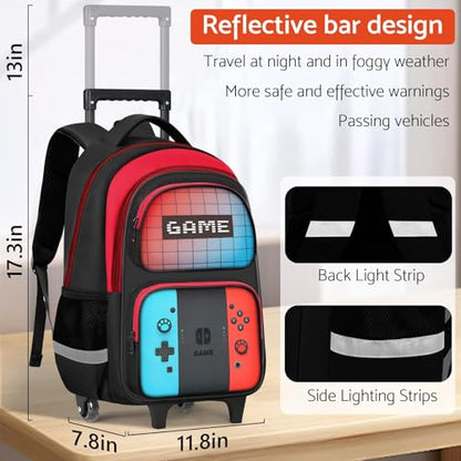 TILYTADLY Boys Rolling Backpack for Kids - Gamer Kids Rolling Backpack with Wheels for Elementary Middle School - Roller School Bookbag,HFHTDC Wheeled Travel Bag for Boys Aged 6-18 - color: 2c-red-blue-backpack Only