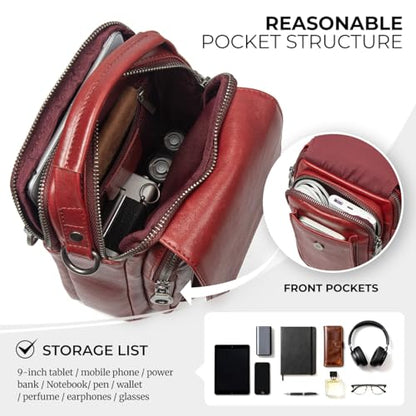 Augus Genuine Leather Small Messenger Bag Purse for Men Crossbody - color: Burgundy