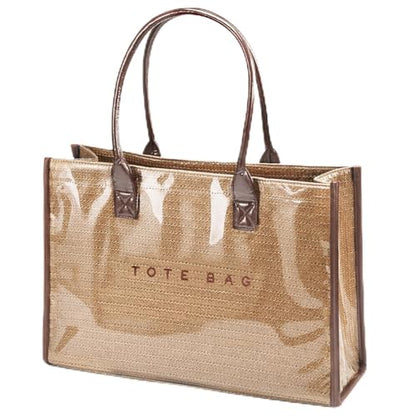 PVC Woven Tote for Women, Fits 16" Laptop, Crochet Style, Leak-Proof Lining, Top Handle&Zipper, Foldable for Travel