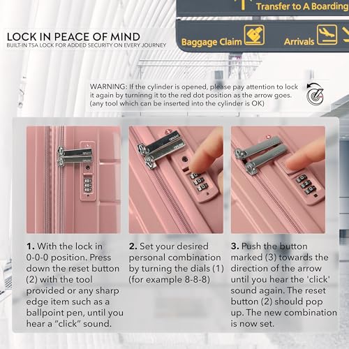 3-Piece Luggage Set Expandable Hardside Polypropylene Suitcase Set with TSA Locks & 8 Silent Spinner Wheels Lightweight Nested Suitcases Travel Set American Airline-Approved Carry-On - Pink - color: Pink, size: 3-Piece Set
