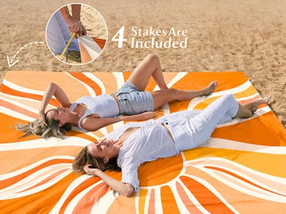 AlphaBeing Beach Blanket Waterproof Sandproof, Extra Large Beach Mat - color: Sun, size: 79“×83”