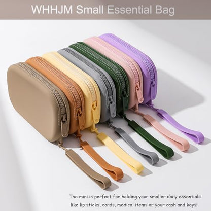 Small Silicone Multifunctional Essential Bag Portable Travel Makeup Bag for Women Men Cards Cash Bag Zipper Pouch (Light Brown) - color: Light Brown