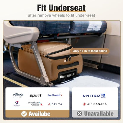17 Inch Underseat Carry on Luggage with Removable Spinner Wheels - color: Brown, size: 17 inch_Underseat