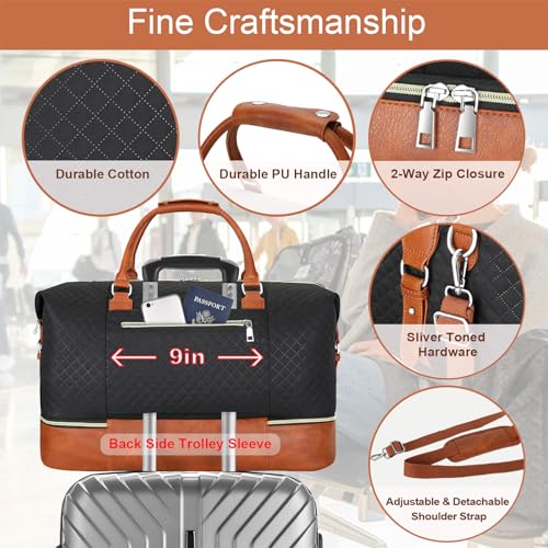 ITIEZY Weekender Bag for Women 21.5" Travel Duffel Large Carry On Bag 3PCS - color: 4-Black