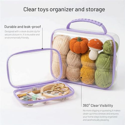 Clear Hard Shell Zipper Organizer Cases, 3 Pack with Handles - color: Purple1