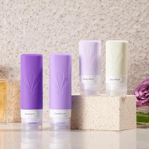 INSFIT 실리콘 여행용 병 세트, 17팩 누출 방지 여행용 용기, 필수 비행기 세면도구, 퍼플. - color: 퍼플.