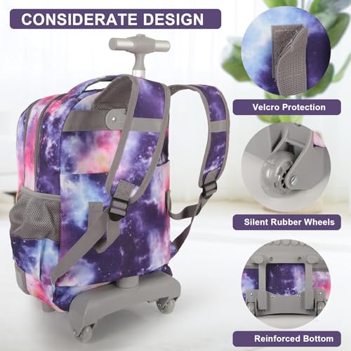 Tilami Rolling Backpack for Boys and Girls,Galaxy Purple - color: Galaxy Purple