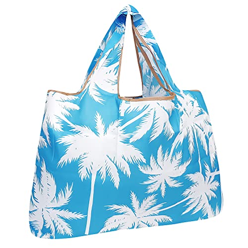 allydrew Large Foldable Tote Nylon Reusable Grocery Bags, Palm Trees in Blue - color: Palm Trees in Blue