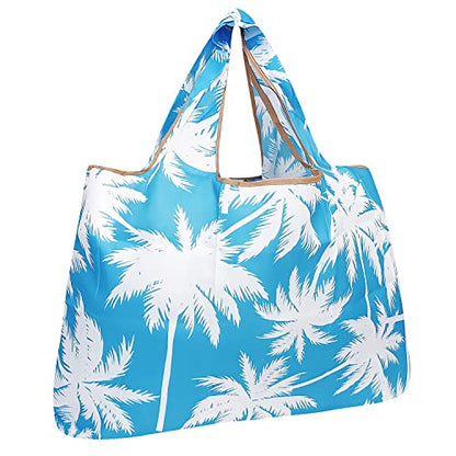 allydrew Large Foldable Tote Nylon Reusable Grocery Bags, Palm Trees in Blue - color: Palm Trees in Blue