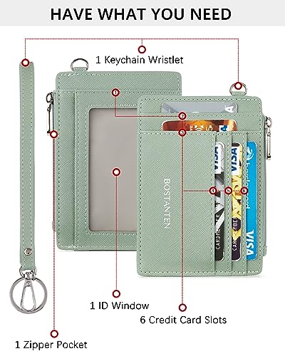 BOSTANTEN Credit Card Holder RFID Small Wallet for Women with Keychain - color: A-Light Green
