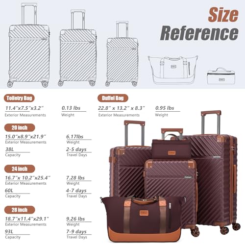 Cosbarn Luggage Sets 5 Pcs Suitcases with Wheels, 20"/24"/28",Burgundy - color: Burgundy, size: 5 Piece Sets (20/24/28/Db/Tb)