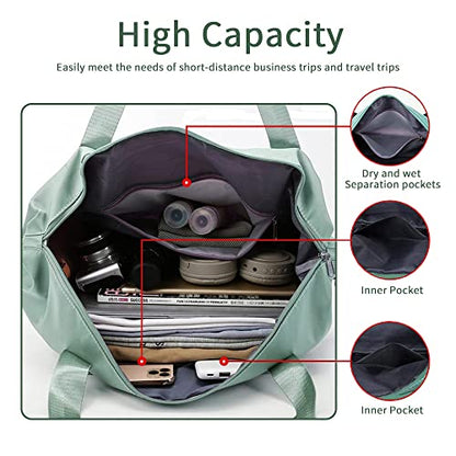 Large Capacity Foldable Travel Bag, Expandable Waterproof Carry on Bag, Dry and Wet Separation Spor Duffel Bags - color: Green