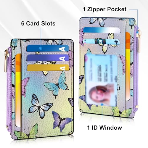 Tipmile Womens Credit Card Holder Wallet, Small Slim RFID Blocking Sleeve - color: Butterfly
