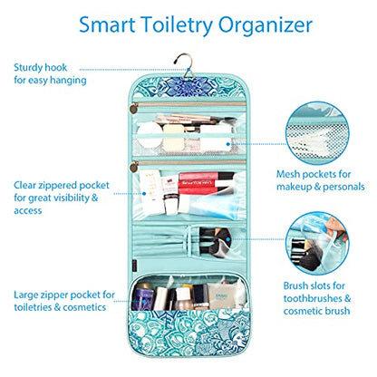 FINTIE Portable Toiletry Cosmetic Travel Bag Hanging Makeup Organizer - color: Emerald Illusions