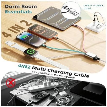 Cruise Essentials 2026, 4 in 2 Multi Charging Cable for Apple Watch Charger - color: White&Green&Golden&Pink, size: AC to 2C+L+iWatch